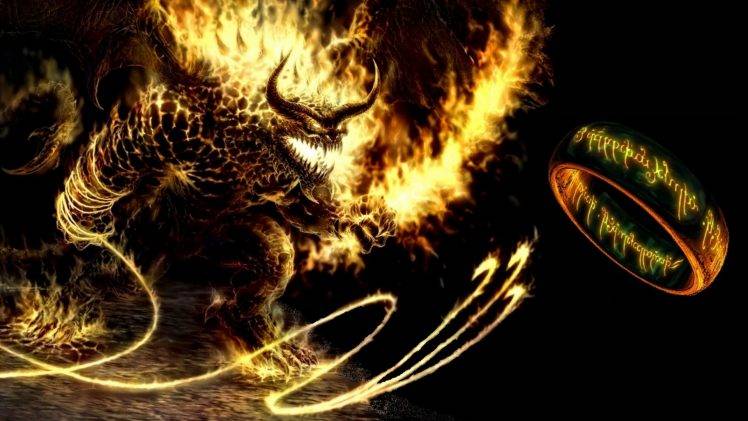 The Lord Of The Rings, Balrogs, Rings, Middle earth, Fantasy Art, Black Background, Fire, Demon HD Wallpaper Desktop Background