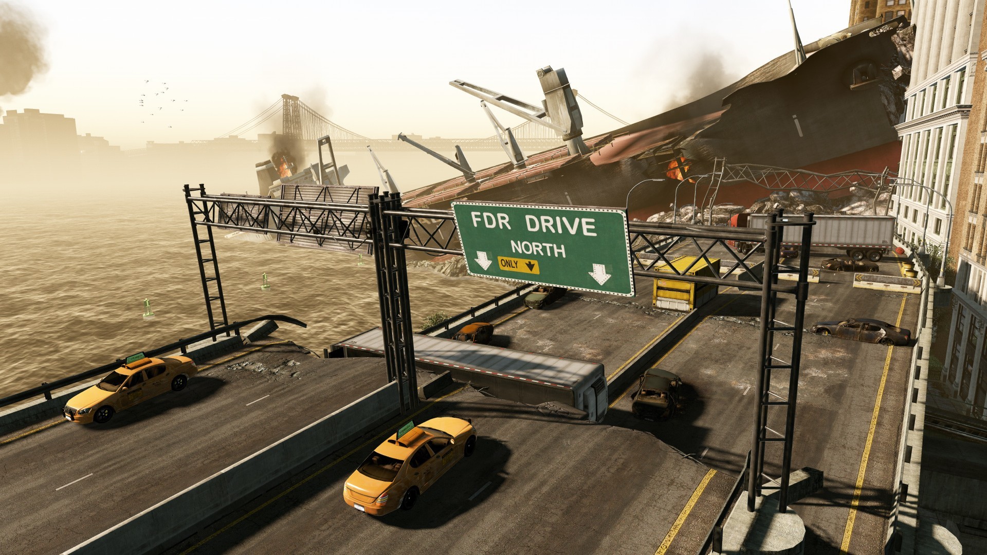Crysis 2, Crysis, Destruction, Bridge, Ship, Car, Taxi, Broken, Video Games Wallpaper
