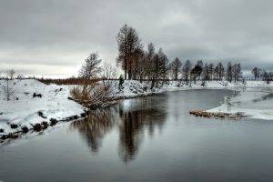 nature, River, Snow, Frozen Lake