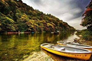 nature, River, Boat, Trees
