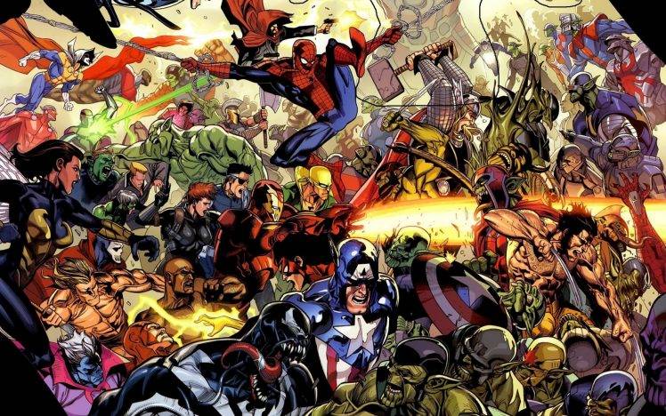 Marvel Comics, Superhero, Spider Man, Venom, Iron Man, Captain America, Thor, Wolverine, Iron Fist HD Wallpaper Desktop Background