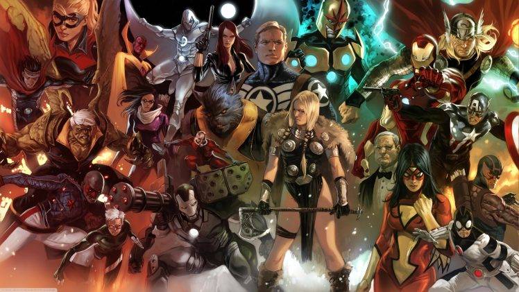 Marvel Comics, Iron Man, Captain America, Spider Woman, Thor, Black Widow, Hawkeye, Hulk, The Vision HD Wallpaper Desktop Background
