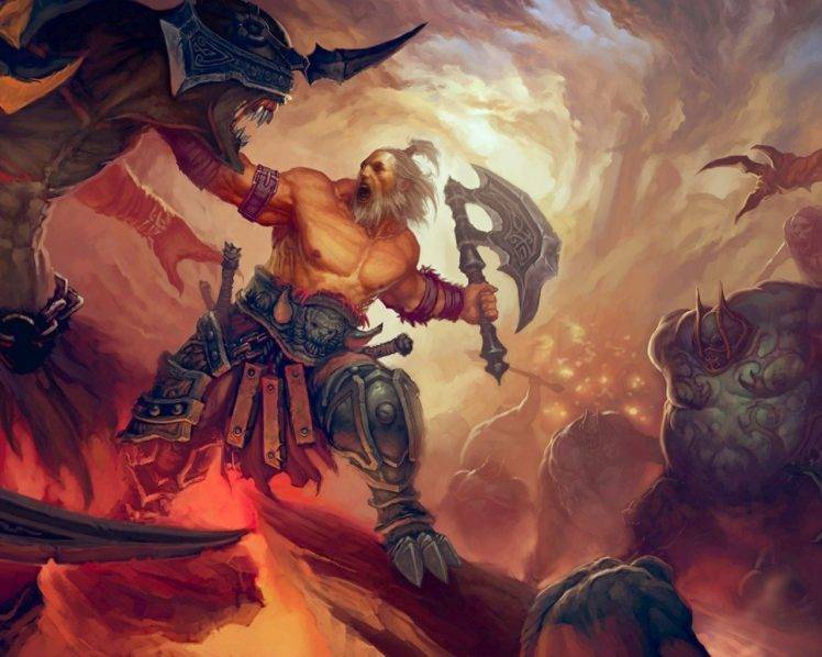 fantasy Art, Warrior, Axes, Attack, Diablo HD Wallpaper Desktop Background