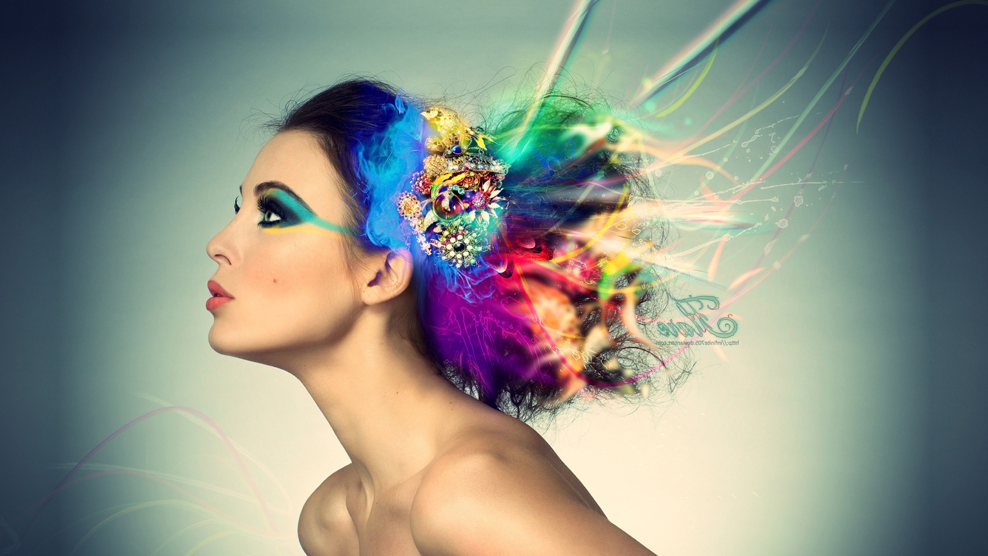 model Brunette Dyed Hair Digital Art  Makeup 