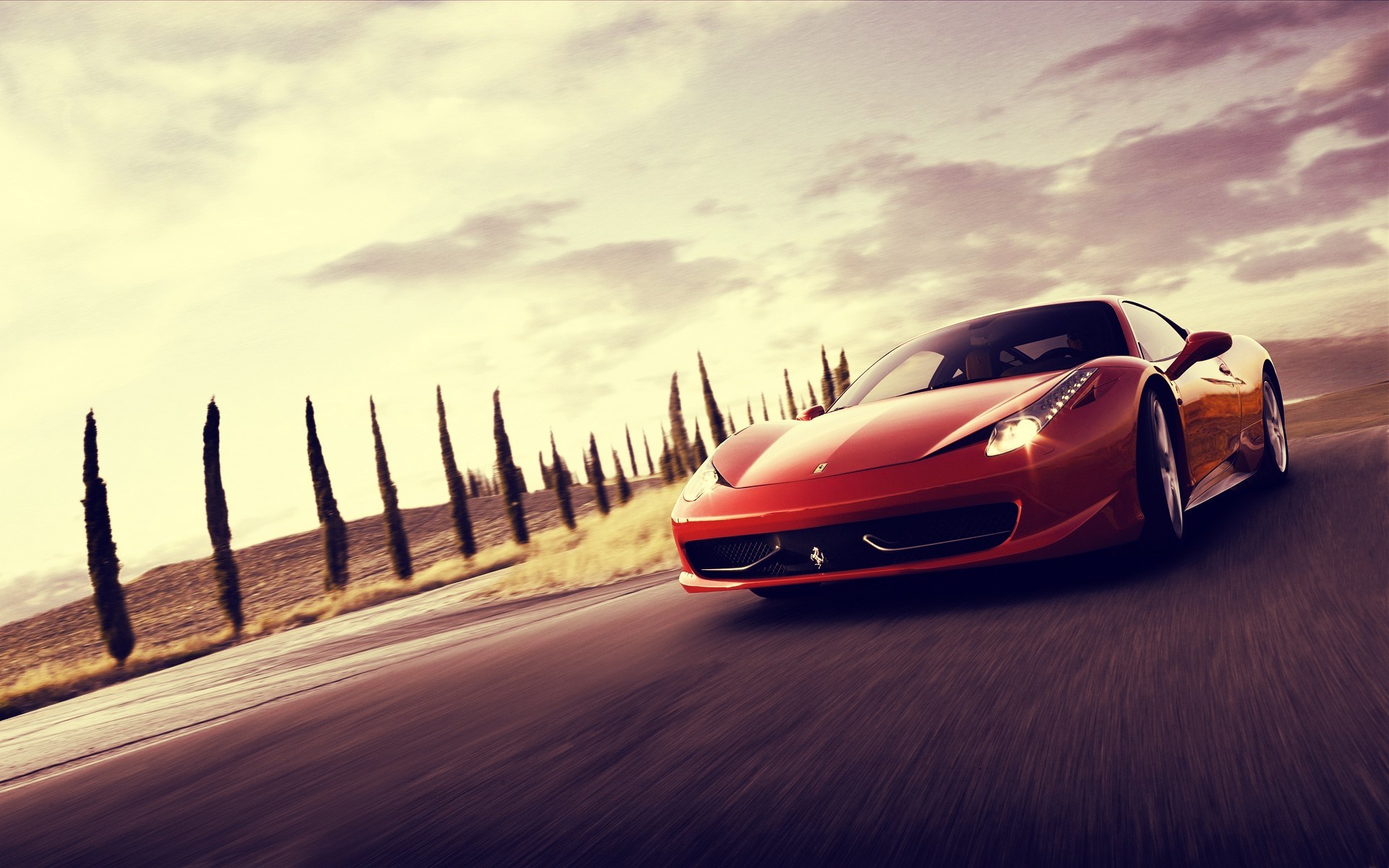 car, Red Cars, Motion Blur, Trees Wallpaper