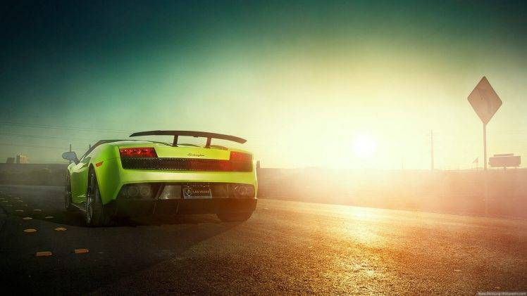 car, Lamborghini, Sunset, Green Cars HD Wallpaper Desktop Background