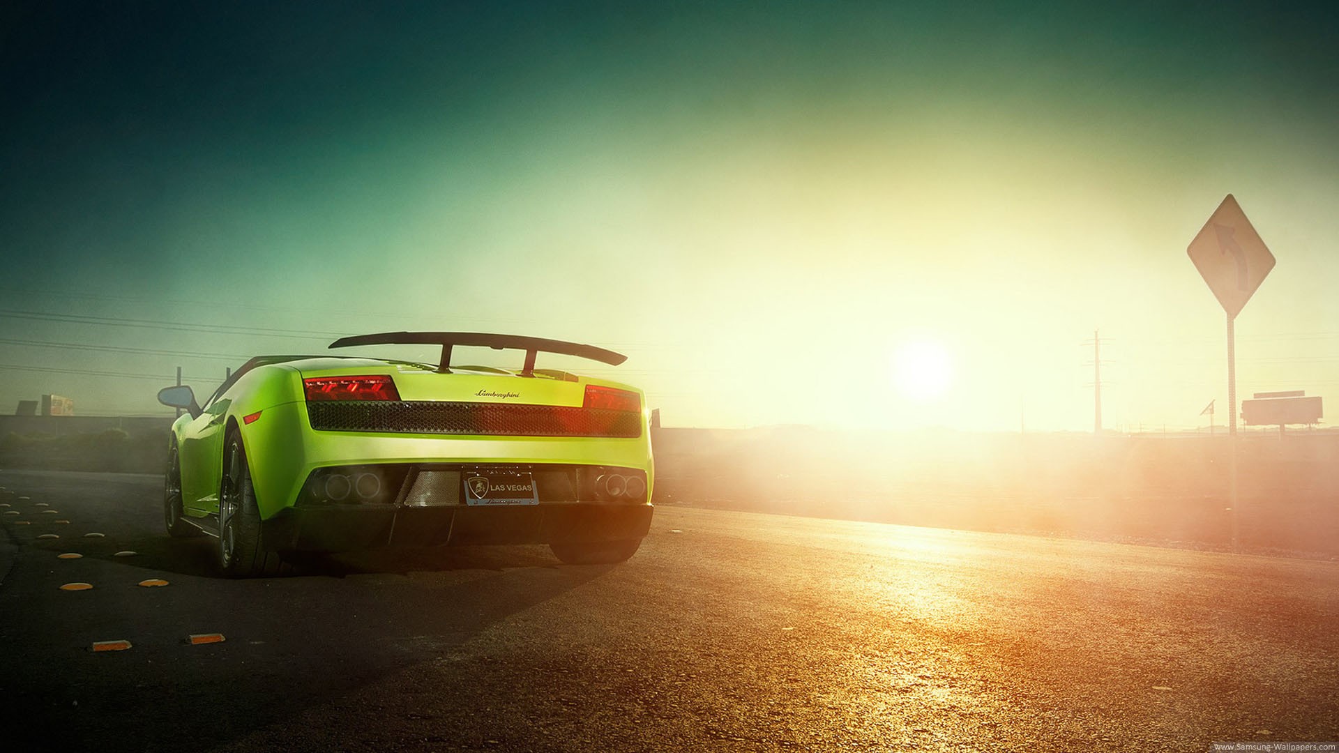 car, Lamborghini, Sunset, Green Cars Wallpaper