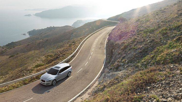 Jaguar XF, Road, Car, Estate, Station Wagon, Hill, Water HD Wallpaper Desktop Background