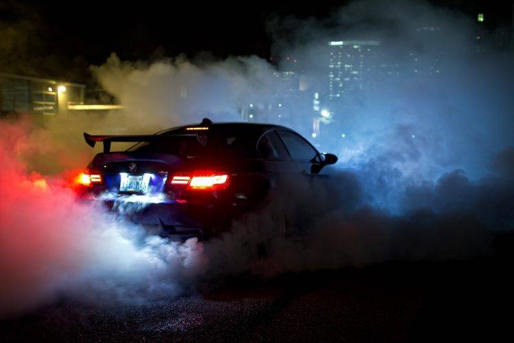 BMW, BMW E92 M3, Night, Burnout, Car HD Wallpaper Desktop Background