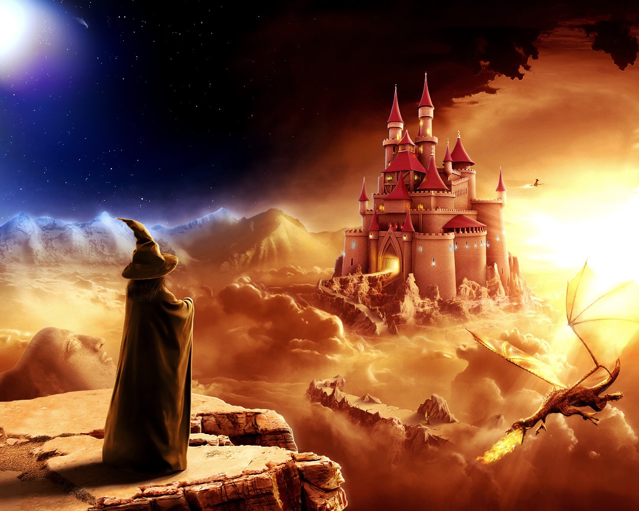 fantasy Art, Wizard, Castle, Dragon, Artwork, Concept Art Wallpapers HD