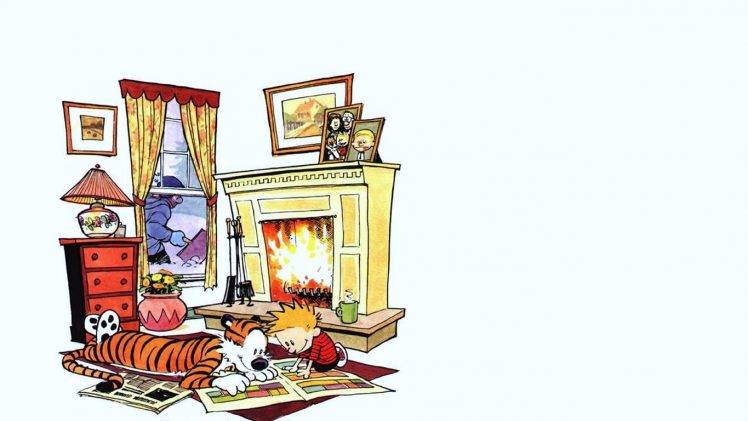 comics, Calvin And Hobbes, White Background HD Wallpaper Desktop Background