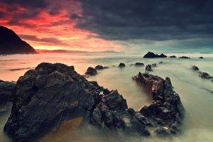 rock, Nature, Sunset, Mist
