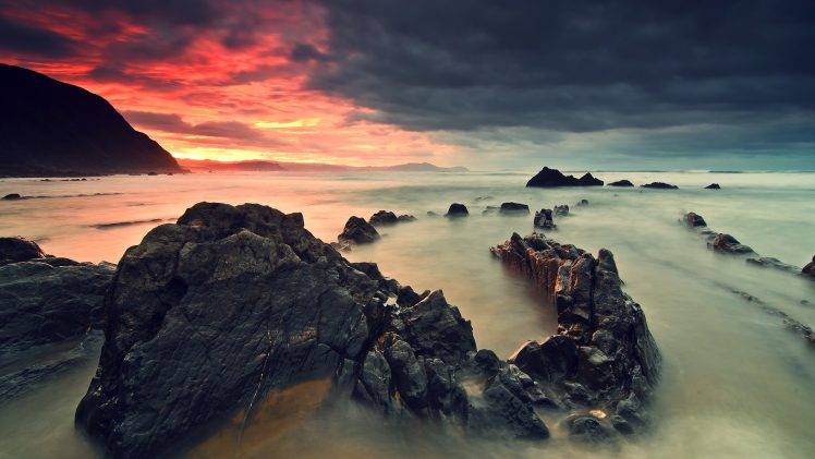 rock, Nature, Sunset, Mist HD Wallpaper Desktop Background