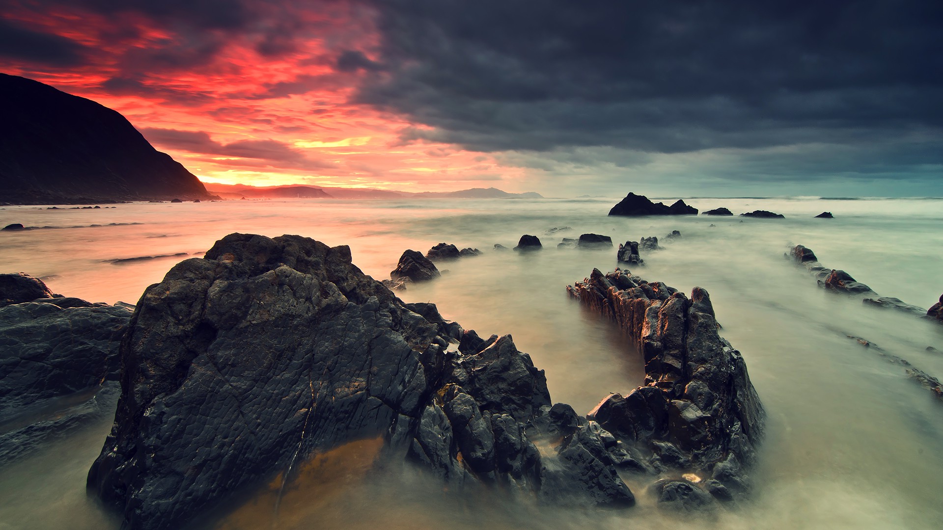 rock, Nature, Sunset, Mist Wallpaper