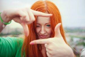 redhead, Hand, Green Eyes, Orange Hair, Fingers, Green