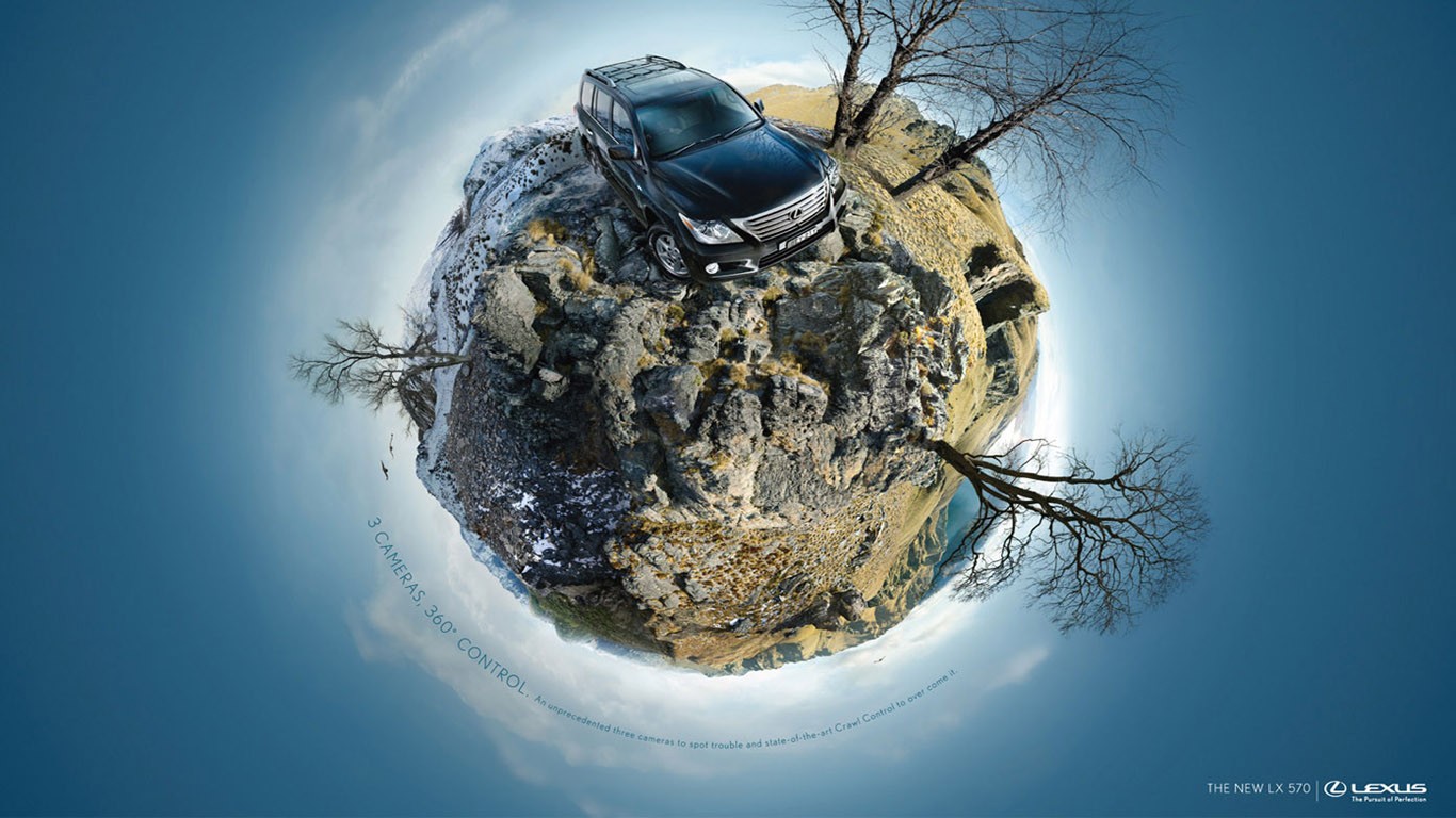artwork, Panoramic Sphere, Car, Trees Wallpaper