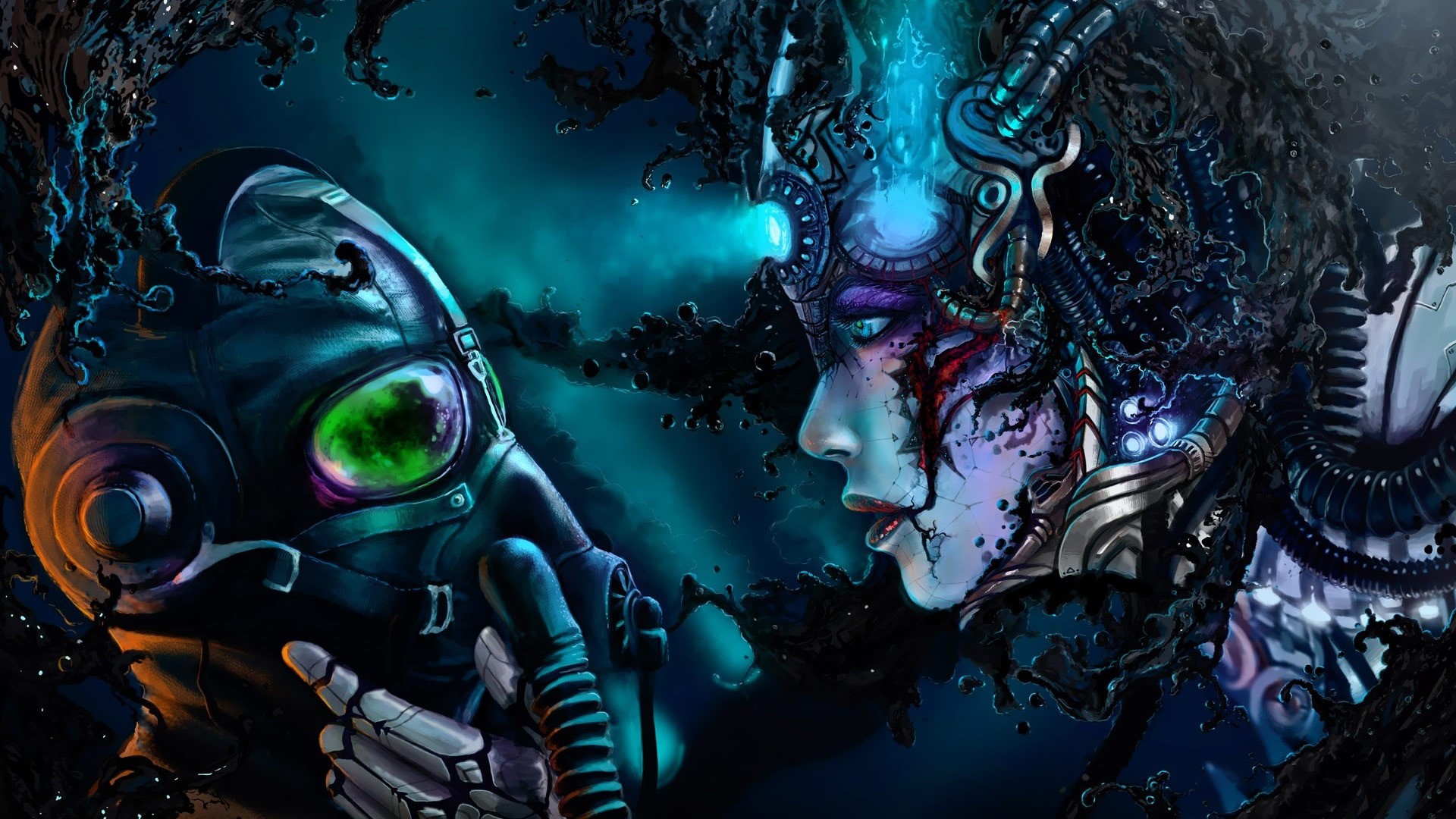 artwork, Women, Concept Art, Fantasy Art, Cyborg, Romantically Apocalyptic, Cyberpunk, Vitaly S Alexius, Gas Masks Wallpaper