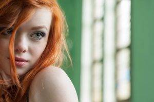 redhead, Pale, Women, Face, Portrait, Green Eyes