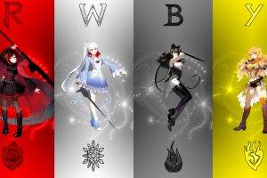 RWBY, Ruby Rose, Yang Xiao Long, Weiss Schnee, Red, Yellow, Black, White, Ice