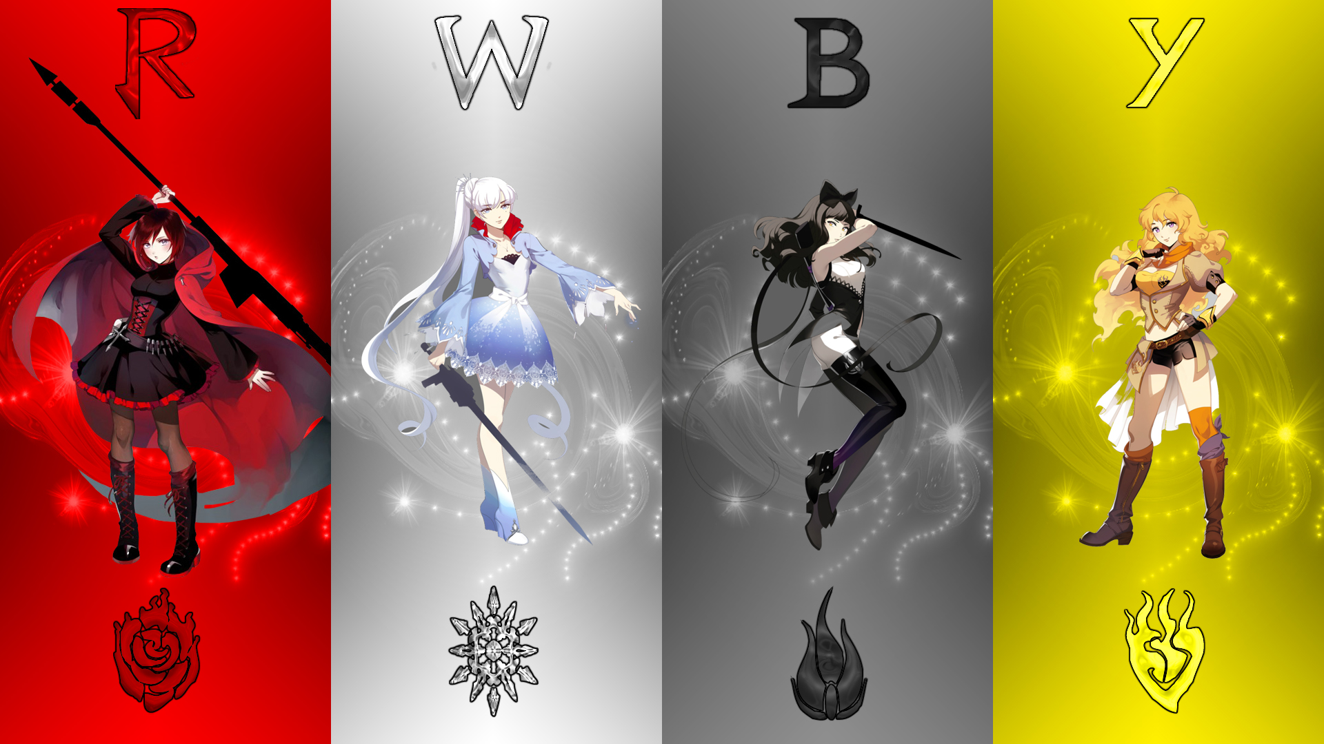 RWBY, Ruby Rose, Yang Xiao Long, Weiss Schnee, Red, Yellow, Black, White, Ice Wallpaper