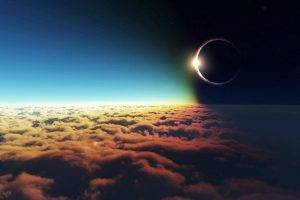 space, Solar Eclipse, Eclipse, Clouds, Moon, Sun