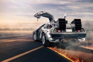 Back To The Future, Car, Supercars, Fire, Movies, Smoke, DeLorean