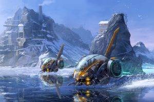 artwork, Spaceship, Fantasy Art, Concept Art, Futuristic, Ice, Planet