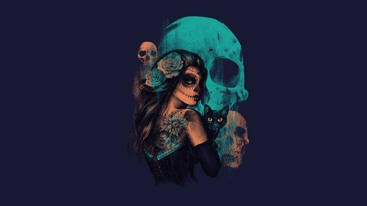 women, Sugar Skull, Skull, Artwork, Fantasy Art HD Wallpaper Desktop Background