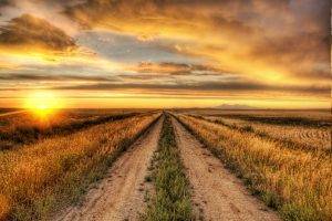 nature, Sunset, Road, HDR