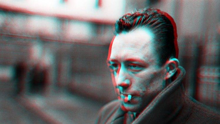 Albert Camus, Anaglyph 3D, Writers, Men, Cigarettes HD Wallpaper Desktop Background