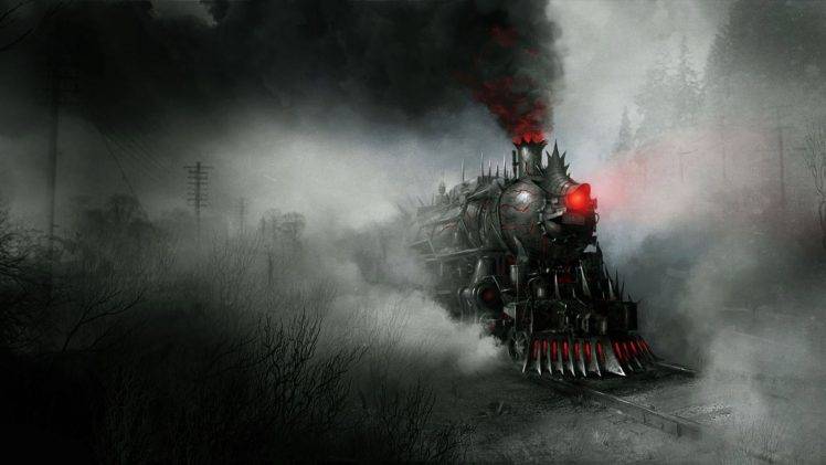 artwork, Fantasy Art, Concept Art, Smoke, Demon, Train, Steampunk, Steam Locomotive HD Wallpaper Desktop Background