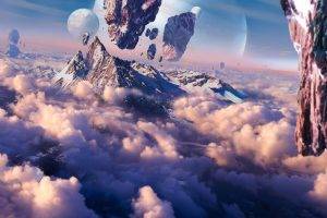 artwork, Fantasy Art, Concept Art, Mountain, Floating, Planet, Space