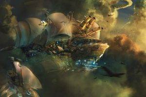 artwork, Fantasy Art, Concept Art, Steampunk, Aircraft, Clouds