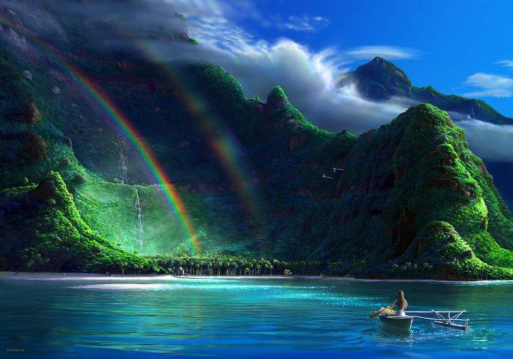 rainbows, Water, Mountain HD Wallpaper Desktop Background