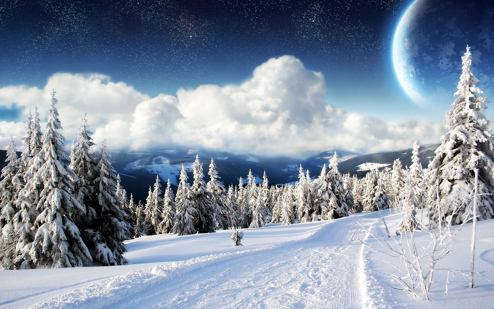 nature, Mountain, Snow, Clouds, Space, Planet Wallpaper