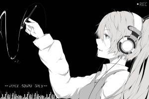 Vocaloid, Monochrome, Hatsune Miku, Headphones