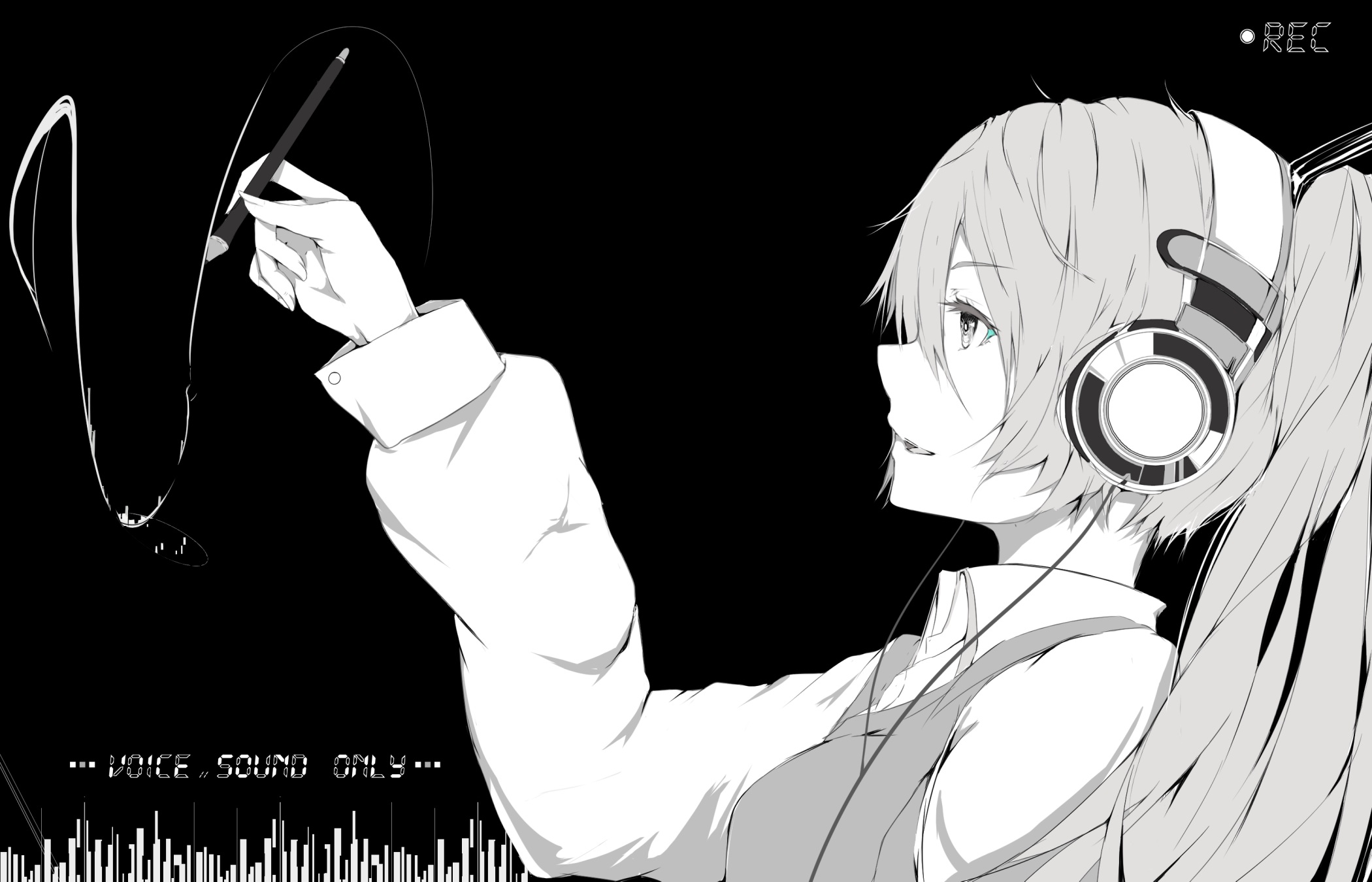 Vocaloid, Monochrome, Hatsune Miku, Headphones Wallpaper