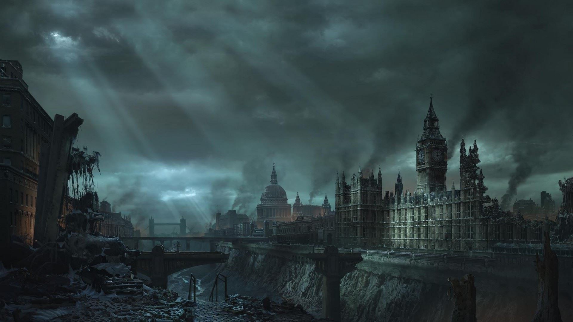 digital Art, Apocalyptic, Big Ben, London Wallpaper