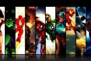 DC Comics, Batman, Iron Man, Spider Man, Green Lantern, Captain America, Wolverine, The Flash, Hulk, Wonder Woman