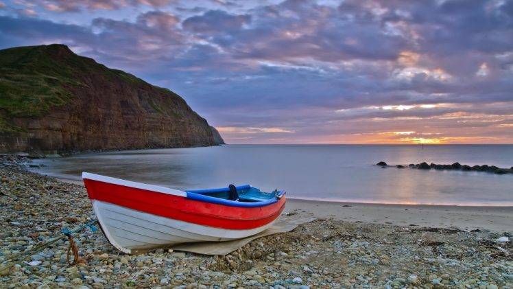 nature, Sea, Sunset, Boat, Clouds HD Wallpaper Desktop Background