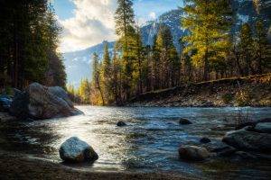 nature, River, Mountain, Trees, Rock, HDR
