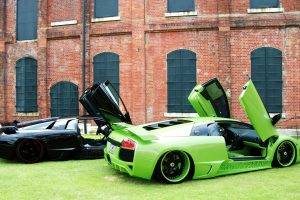 Lamborghini, Lamborghini Gallardo, rims, bricks, green cars