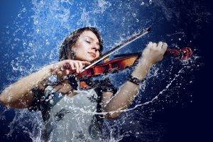 water, music, woman, violin