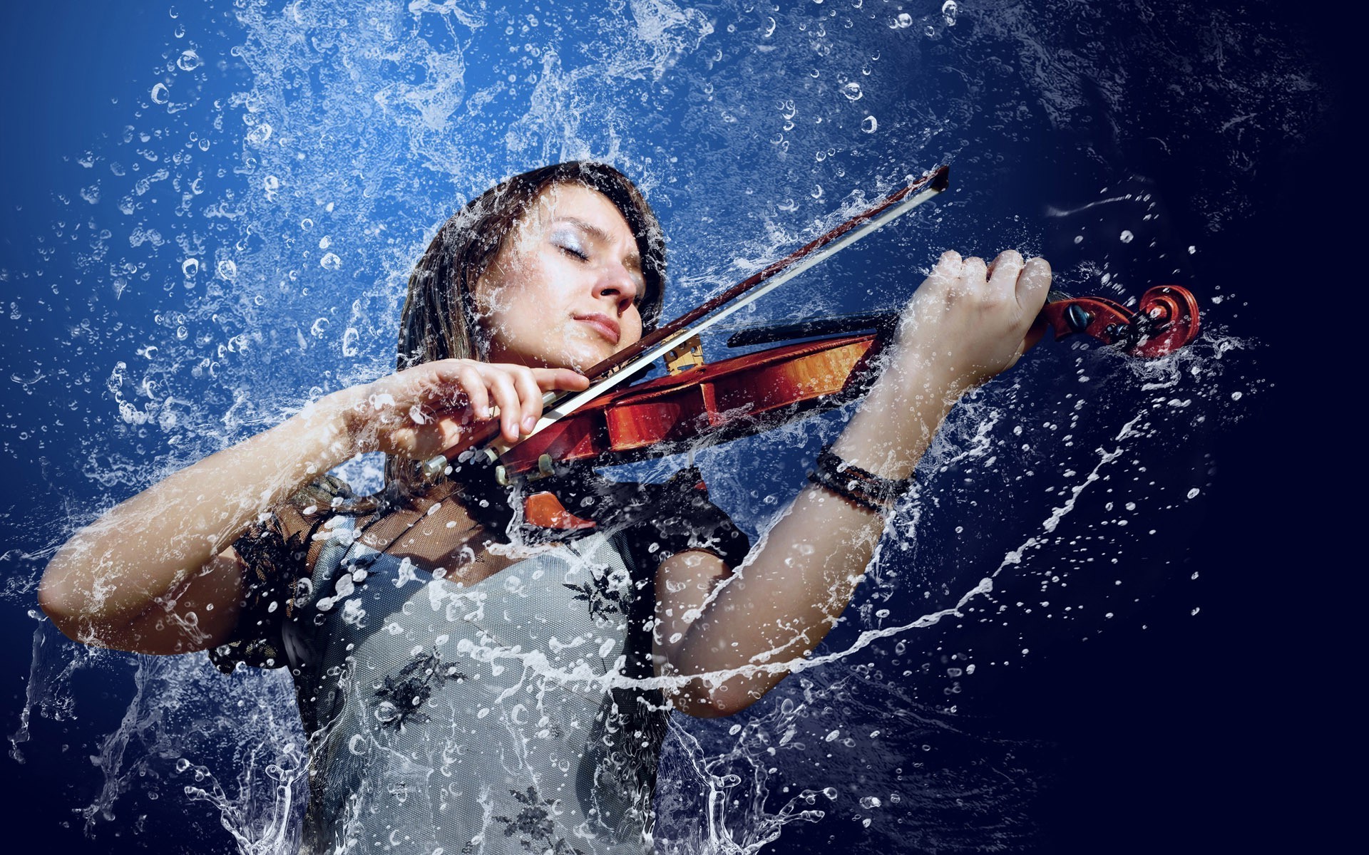 water, music, woman, violin Wallpaper