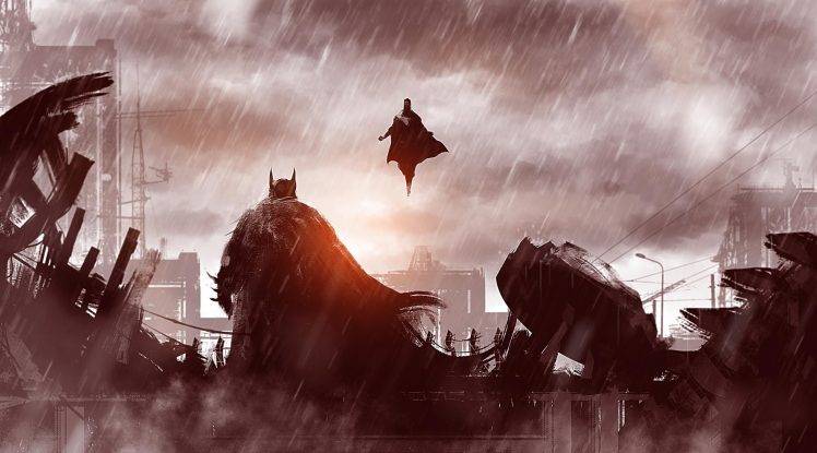 Batman, Superman, Rain HD Wallpaper Desktop Background