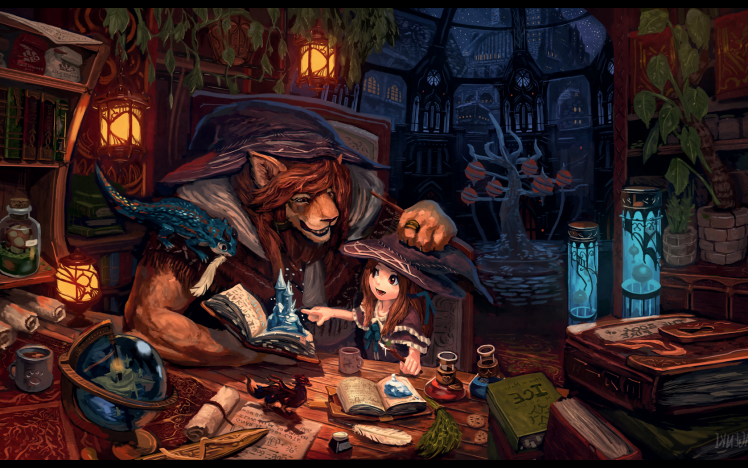 witch, Magic, Fantasy Art, Books, Anthros, Wizard HD Wallpaper Desktop Background