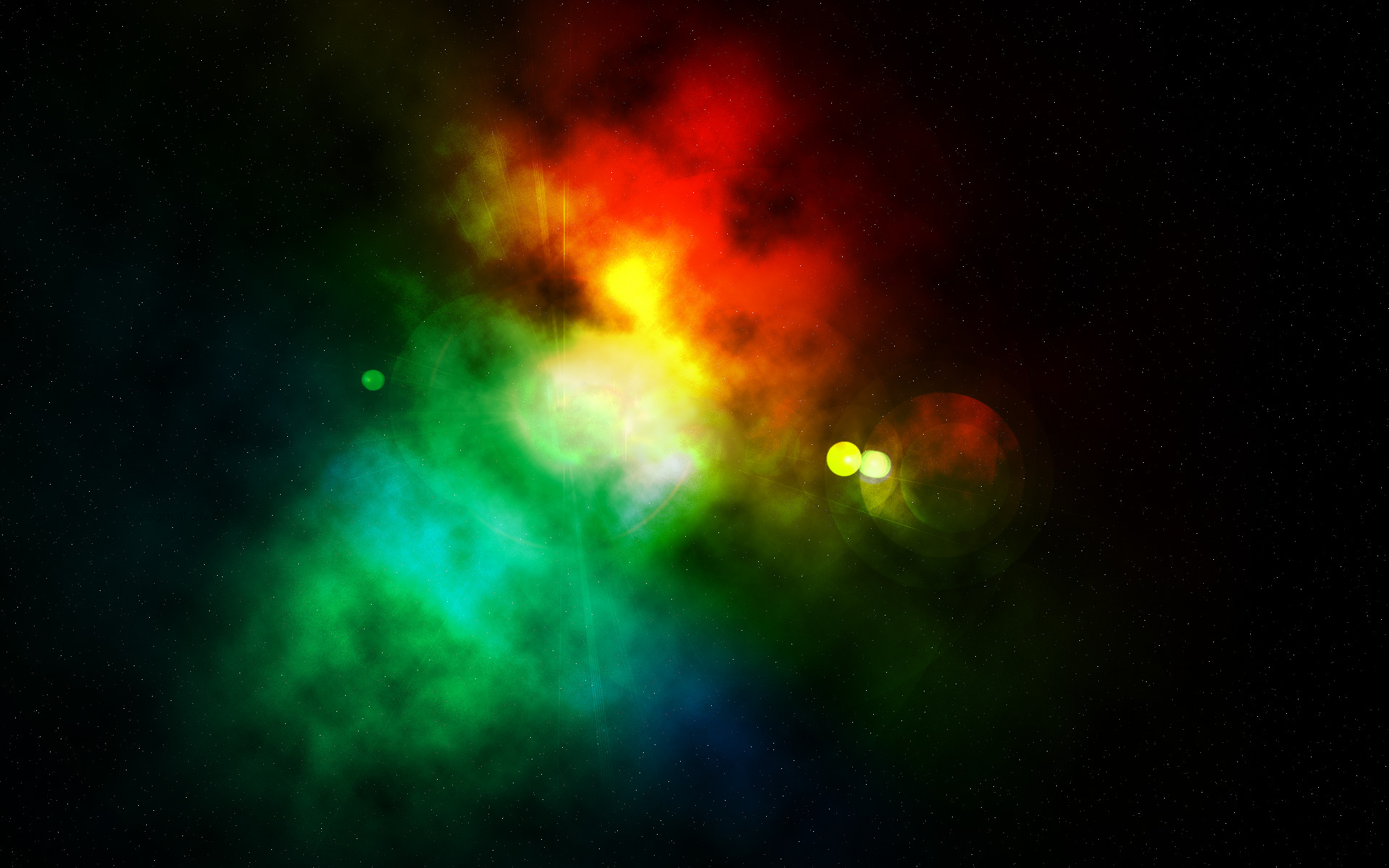 space, Red, Green, Yellow Wallpaper