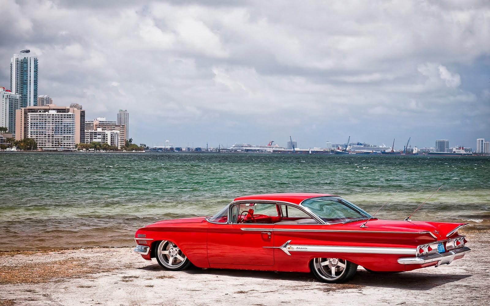 car, 1960 Chevrolet Impala, Sea, Beach Wallpaper