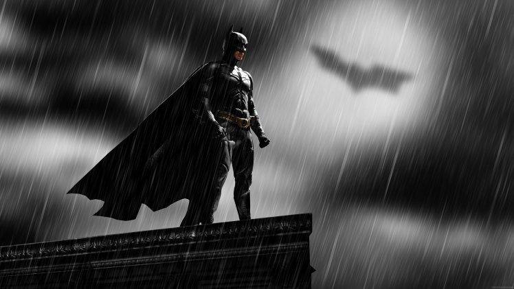 Batman, Rooftops, Rain, Bat Signal, MessenjahMatt, People HD Wallpaper Desktop Background