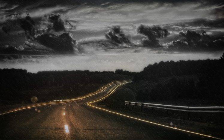 nature, Road, Lights, Clouds, Rain HD Wallpaper Desktop Background